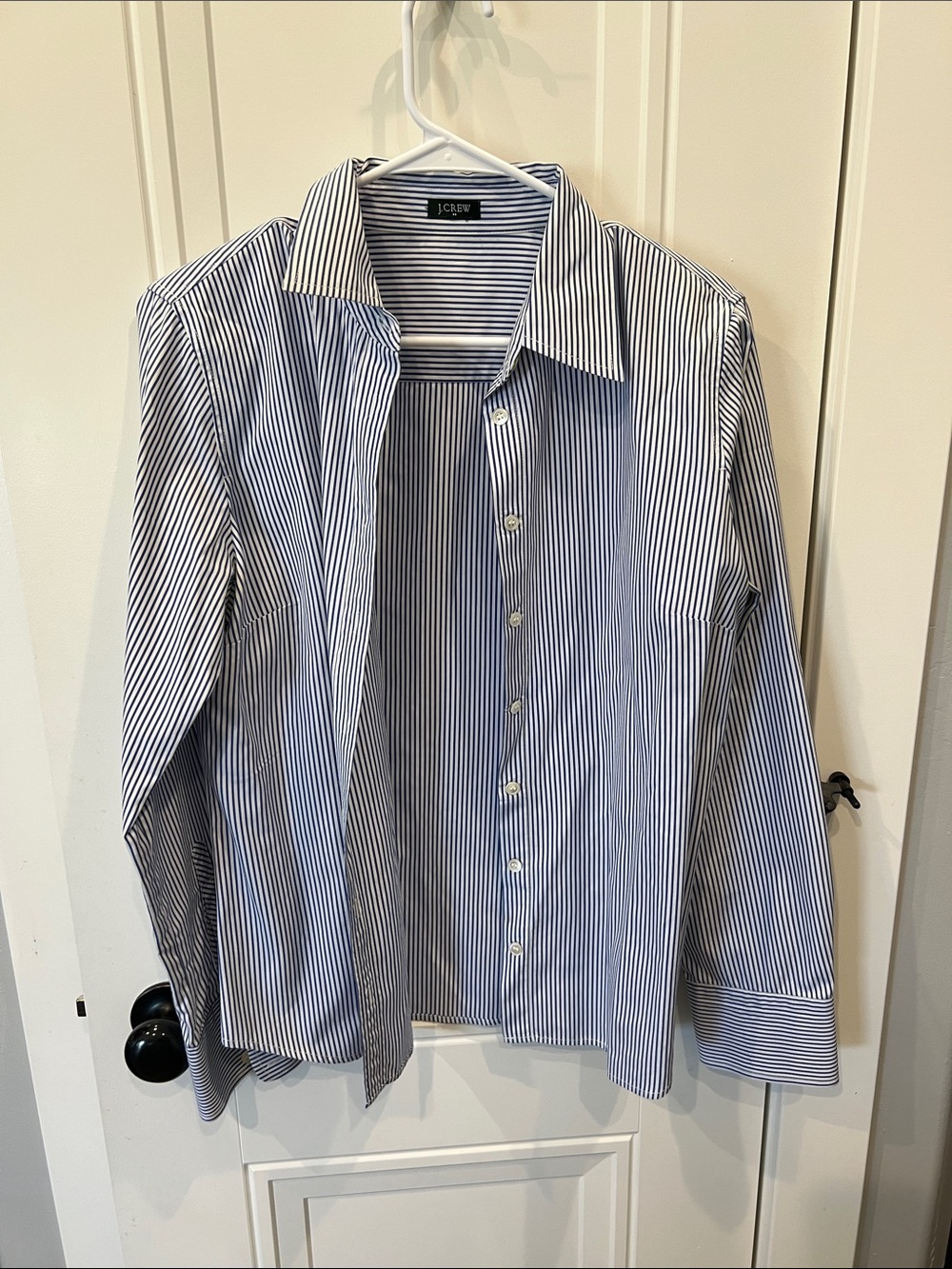 J. Crew Men’s Navy and White Pinstripe Dress Shirt